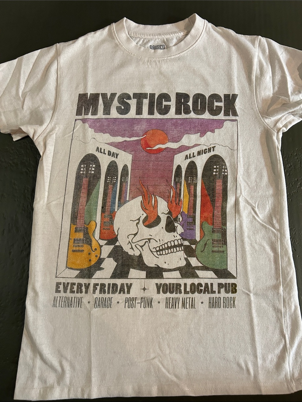Mystic Rock Graphic Band Tee - White with Multicolor Print
